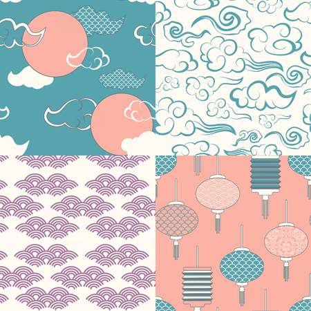 set of chinese vector seamless patterns. Endless texture can be used for wallpaper, pattern fills, web page background,surface textures.のイラスト素材