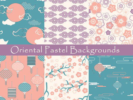 set of chinese vector seamless patterns. Endless texture can be used for wallpaper, pattern fills, web page background,surface textures.のイラスト素材
