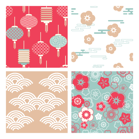 set of chinese vector seamless patterns. Endless texture can be used for wallpaper, pattern fills, web page background,surface textures.のイラスト素材