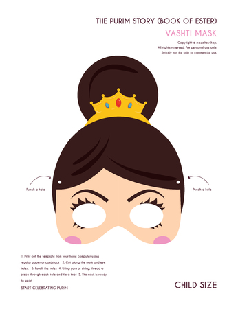 Purim story characters masks for kids -can be usrd for kids activity, party, family -vectorのイラスト素材