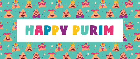 Happy Purim banner with funny hamantashen - invitation - greeting - vectorのイラスト素材