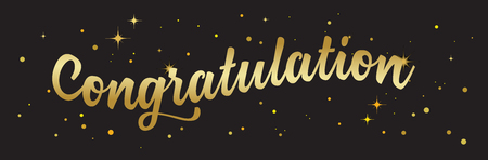 Congrats, Congratulations banner with glitter decoration. Handwritten modern brush lettering dark background. Vector Illustration for greetingのイラスト素材