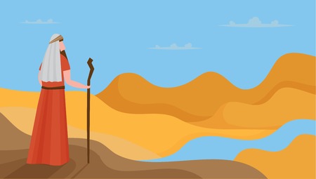 Passover Banner with Moses Looking at Egypt- Vector