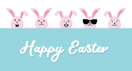 Cute Easter bunnies happy Easter sign- Vector illustrationのイラスト素材