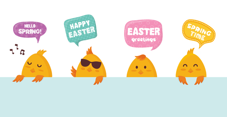 Cute little chicks bunner with greeting speech bubbles- Vectorのイラスト素材
