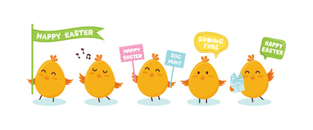 Cute little chicks bunner with greeting speech bubbles- Vectorのイラスト素材