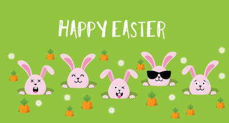 Cute Easter bunnies happy Easter sign- Vectorのイラスト素材