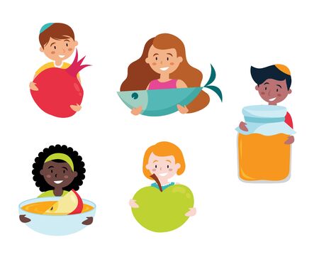 Happy and Sweet New year in hebrew greeting card for rosh hashana. vectorのイラスト素材