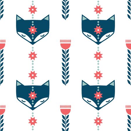 Winter folk art seamless pattern in Scandinavian, Nordic style.のイラスト素材