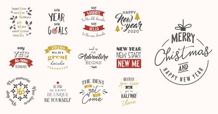 new year greeting phrases. Calligraphy postcard or poster graphic design element lettering set.のイラスト素材