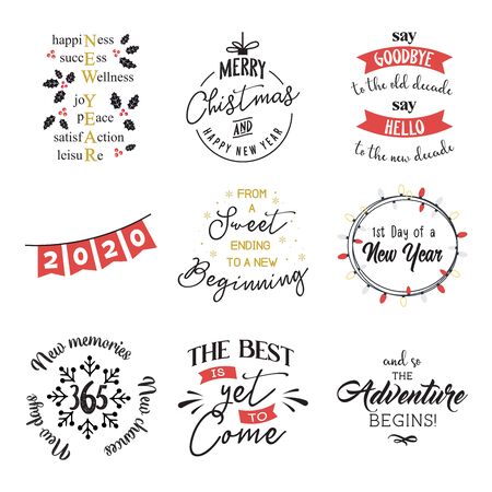 new year insparation greeting phrases. Calligraphy postcard or poster graphic design element lettering set.のイラスト素材