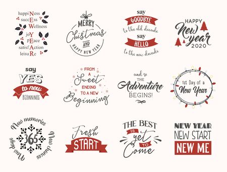 new year insparation greeting phrases. Calligraphy postcard or poster graphic design element lettering set.のイラスト素材