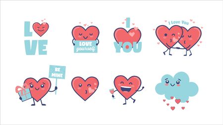 Valentines Day cute heart characters for Valentine day designs, Gift tags and Cardsのイラスト素材