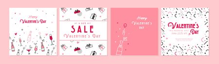 Happy Valentines day . Collection of greeting background designs. Valentine day social media promotional content and greeting card set.のイラスト素材