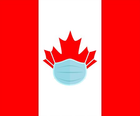 Corona Virus in Canada. 2019-nCoV. Canadian flag with protection mask. CoronaVirus Flu and lung disease spreading of world.のイラスト素材