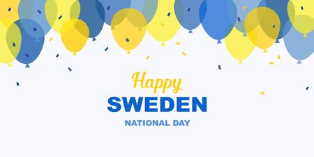 Celebrate banner of the national day of Sweden. Happy independence day banner. Celebration banner with flying balloons in Swedish flag colors.のイラスト素材