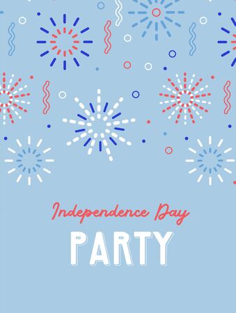 Beautiful fireworks in national flag colors for American Independence Day celebrations. 4th of July, Independence day - greeting design with USA patriotic colors.Greeting Card or promotional poster and bannerのイラスト素材
