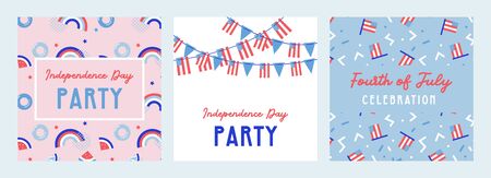 American Independence Day celebrations. greeting design with USA patriotic colors. Collection of greeting background designs, 4th of july, social media promotional content. Vectorのイラスト素材