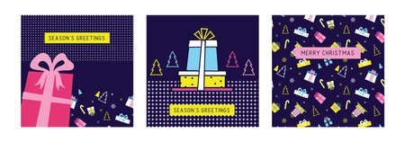 merry christmas and Happy New Year- 2021 . Collection of greeting background designs with presents. Christmas and New Year, social media promotional content. Vector illustrationのイラスト素材