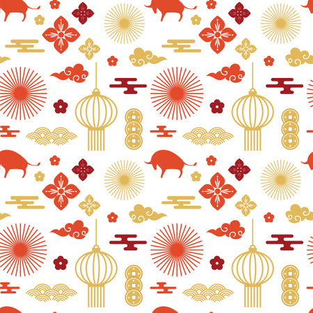Chinese abstract seamless pattern vector. Illustration of traditional ornament and oriental background. happy new year , yar of the ox. oriental background for New Yearのイラスト素材
