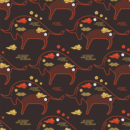 Chinese abstract seamless pattern vector. Illustration of traditional ornament and oriental background. happy new year , yar of the ox. oriental background for New Yearのイラスト素材