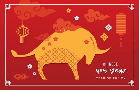 Chinese new year 2021, year of the ox. Chinese zodiac symbol. happy chinese new year banner and greetingのイラスト素材
