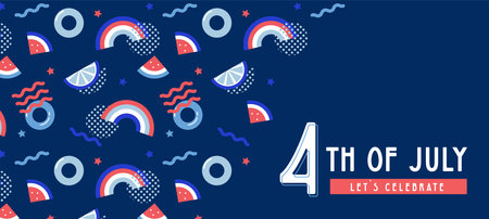 American Independence Day celebration web banner. greeting design with USA patriotic colors and flags. 4th of july, social media promotional content. Vector illustrationのイラスト素材