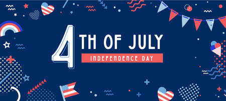 American Independence Day celebration web banner. greeting design with USA patriotic colors and flags. 4th of july, social media promotional content. Vector illustrationのイラスト素材