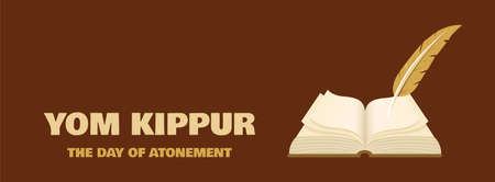 banner for Jewish holiday Yom Kippur and New Year, rosh hashanah, with traditional icons. Yom Kippur in hebrew. Ancient book a symbol of Jewish holiday Yom Kipur. Vector illustrationのイラスト素材