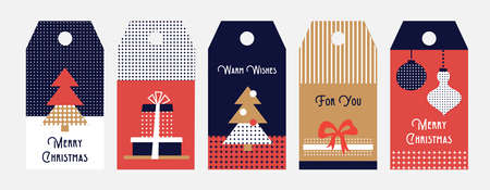 Winter nd christmas sale tags in flat simple reometric style. design templates. Merry Christmas and happy new yearのイラスト素材