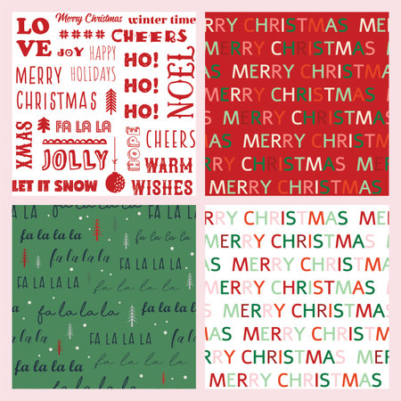 Christmas and winter seasonal seamless pattern set. seasonal holiday seamless pattern with text. texture for wallpaper, web page background, wrapping paperのイラスト素材