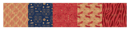 chinese pattern collection for Lunar new year 2022 year of the tiger. modern abstract background design. wallpaper.のイラスト素材
