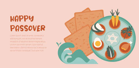 Passover greeting card and bnner. Seder pesach invitation, greeting card template or holiday flyer....