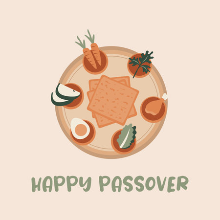 Passover greeting card and banner. Seder pesach invitation, greeting card template or holiday flyer. happy Passover in English and Hebrew. vector illustrationのイラスト素材