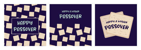 passover greeting card set and pattern. Jewish holiday. Pesach patterns for templates, invitations and design with matzah bread . vector illustrationのイラスト素材