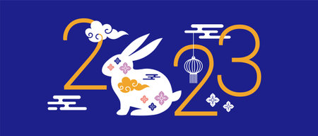 Chinese new year 2023 year of the rabbit - Chinese zodiac symbol, Lunar new year concept, modern background designのイラスト素材