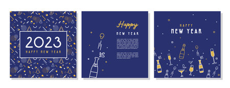 Happy New Year- 2023 . Collection of greeting background designs, New Year, social media promotional content. illustrationのイラスト素材