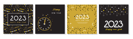 Happy New Year- 2023 . Collection of greeting background designs, New Year, social media promotional content. illustrationのイラスト素材