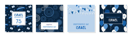 Israel independence day design template for cards, poster, invitation, website. 75 celebration , National day of Israel. flag, balloons and fireworks.のイラスト素材