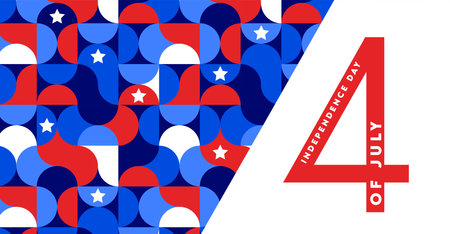 USA day banner design for independence day USA . 4th july. Abstract geometric banner for the national day of USA in shapes of red and blue colors. USA flag theme background.のイラスト素材