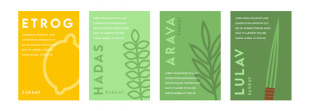 Sukkot set of herbs and spices of the etrog, lulav, Arava, Hadas. Jewish holiday.greeting card set. Vector illustrationのイラスト素材