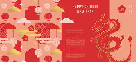 Lunar new year background, banner, Chinese New Year 2024 , Year of the Dragon. Traditional minimalist modern style. Vector concept designのイラスト素材