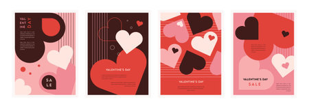 Set of Valentines Day poster, greeting card, cover, label, sale promotion templates, wedding invitations, pattern background in modern trendy geometric style.のイラスト素材