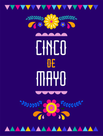Cinco De Mayo Colorful, bold design in vibrant colors. Mexican elements Fiesta and Mexico icons. Vector illustrations and concept banner designのイラスト素材
