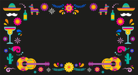 Cinco De Mayo Colorful, bold design in vibrant colors. Mexican elements Fiesta and Mexico icon banner. Vector illustrations and concept banner designのイラスト素材