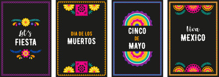 Mexican Fiesta, Mexican Menu restaurant, Cinco de Mayo invitation. Collection of vector cards designのイラスト素材