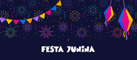 Festa Junina. Vector illustrations. Music Festival. Simple, minimalist icons. Festive banner, poster, cover.のイラスト素材