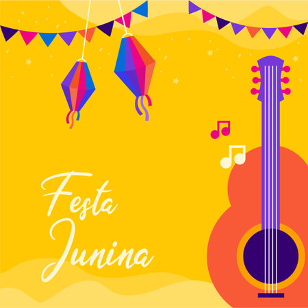 Festa Junina. Vector illustrations. Music Festival. Simple, minimalist icons. Festive banner, poster, cover.のイラスト素材