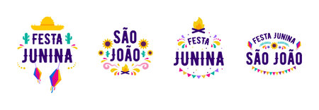 Festa junina party design set. Vector background with fireworks and garland. Vector illustration. For poster, card, web, invitation.のイラスト素材