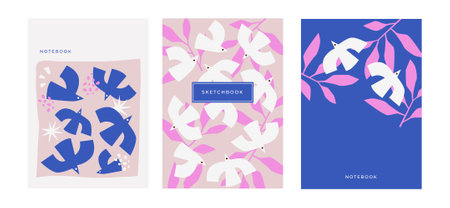 abstract trendy bold dove bird design in modern bold style. design for planner, brochure, book, Notebook covers, print, journal, invitation card designsのイラスト素材